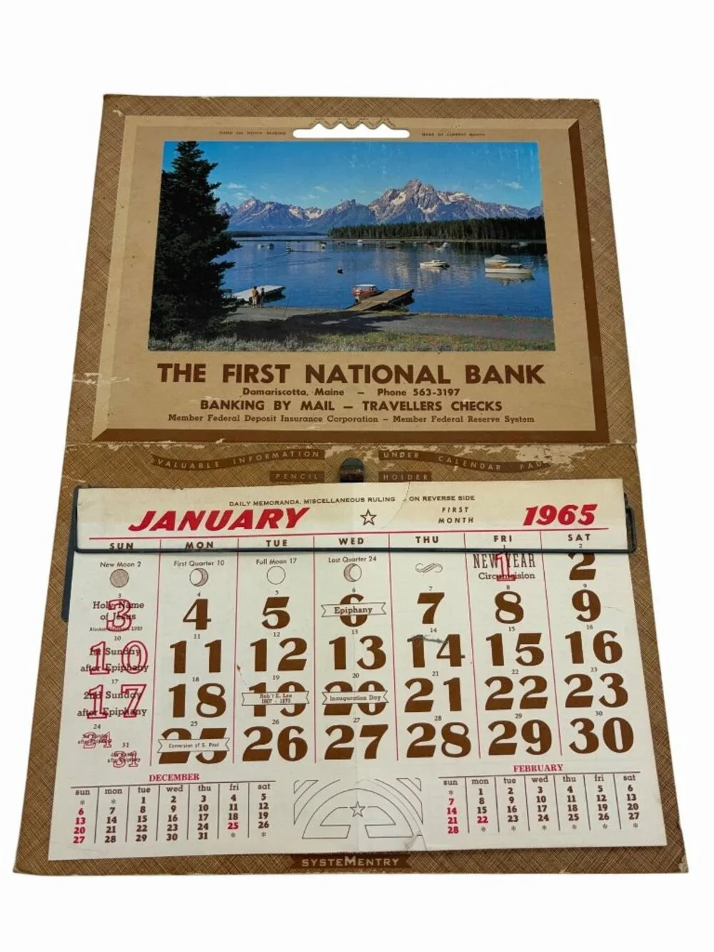 1965 First National Bank Damariscotta Maine Advertising Wall Calendar USA Vintag